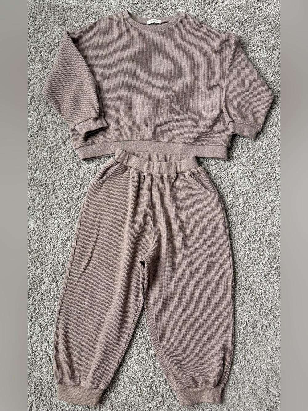 LAST CHANCE* Kids Cozy Ribbed Knit Lounge Set — Taupe 3/4T